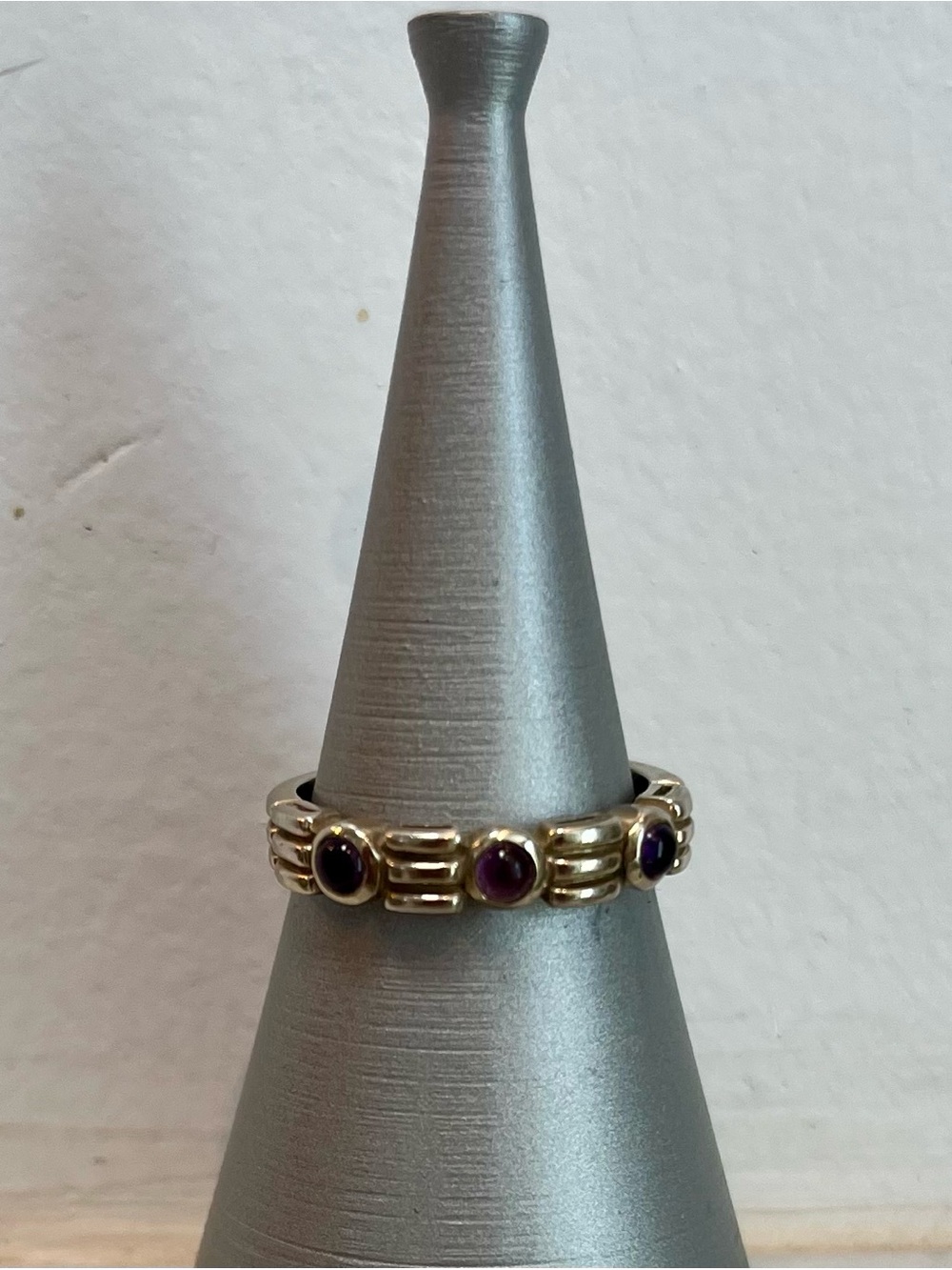 Gold Tone Amethyst Accent Band Ring - Purple Stone